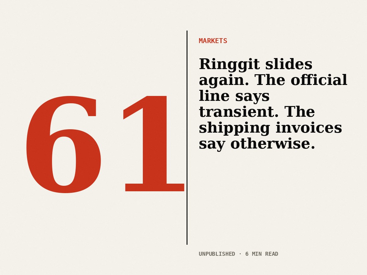 Ringgit slides again. The official line says transient. The shipping invoices say otherwise.